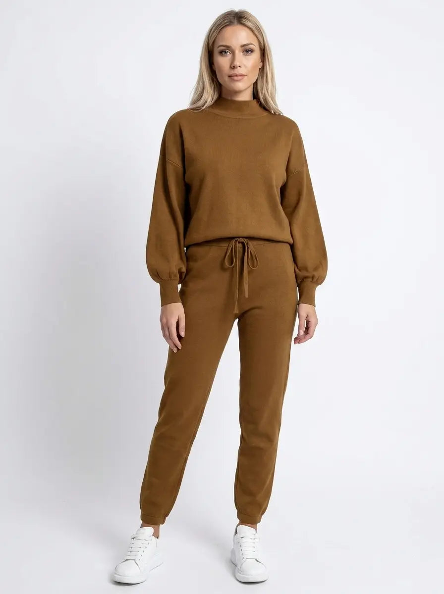 Women's Balloon Sleeve Sweatsuit Set Knit Top and Winter Pants Edenforth