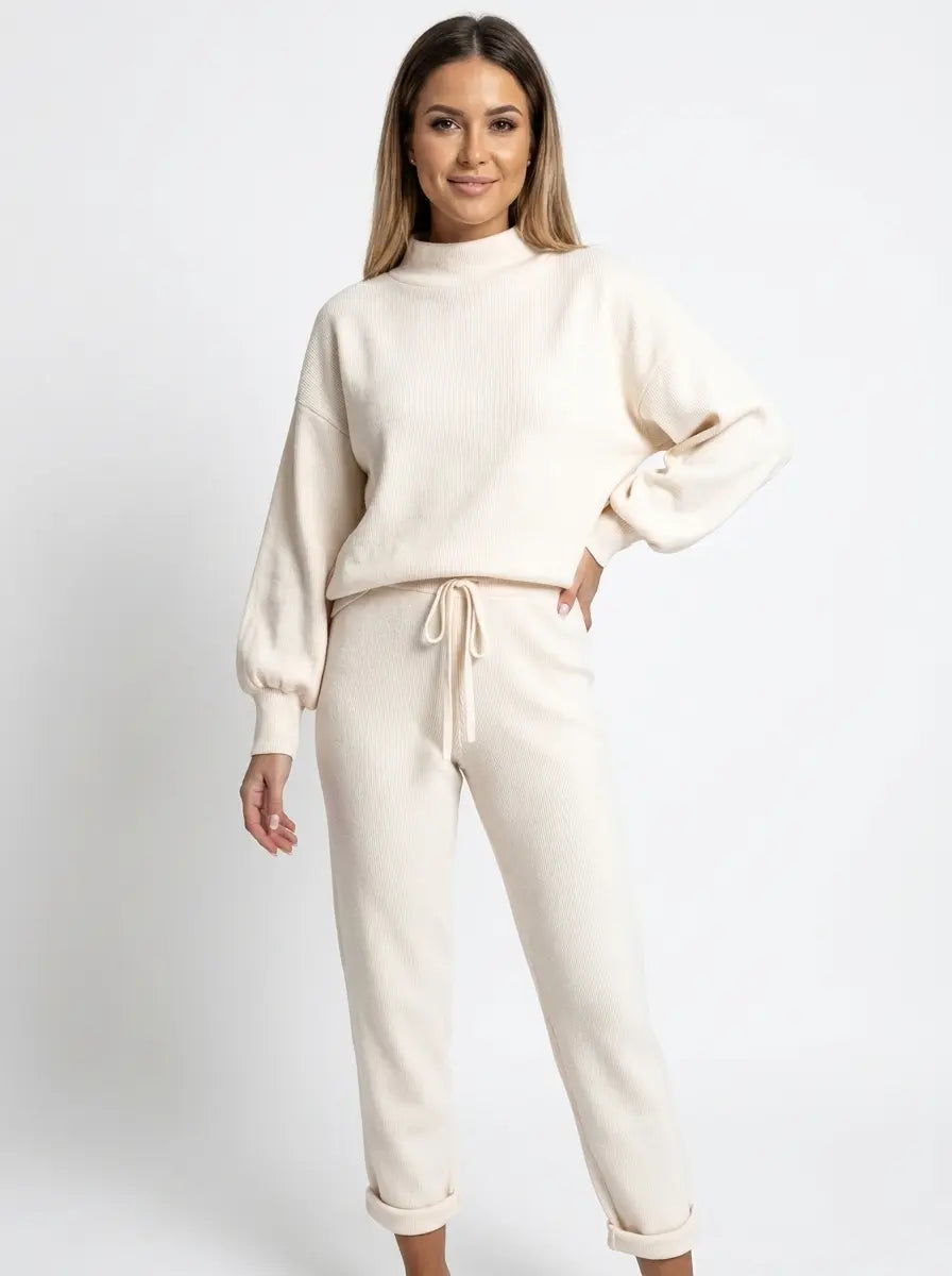 Women's Balloon Sleeve Sweatsuit Set Knit Top and Winter Pants Edenforth