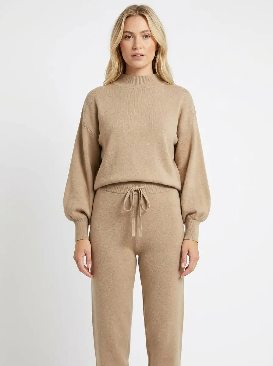 Women's Balloon Sleeve Sweatsuit Set Knit Top and Winter Pants Edenforth
