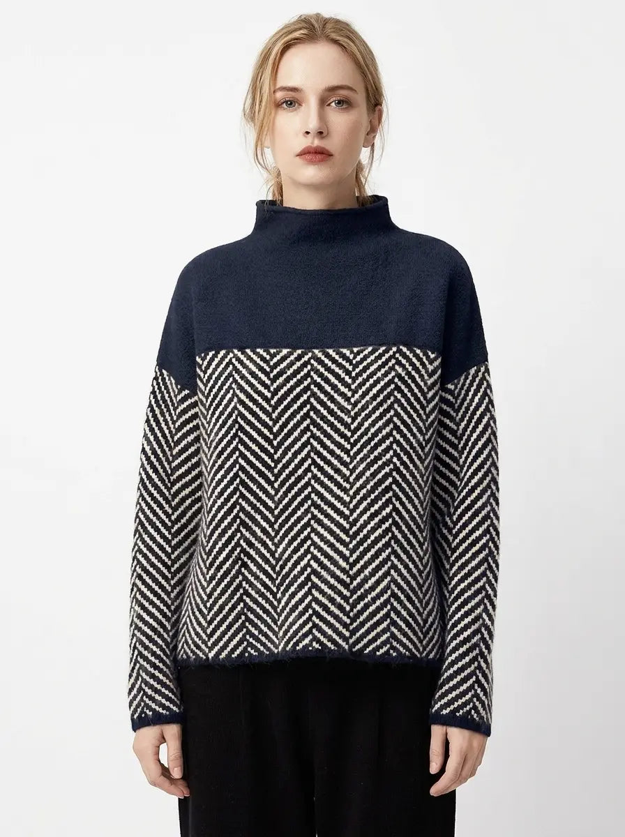 Women's Herringbone Turtleneck Winter Sweater Oversized Knit Pullover Edenforth