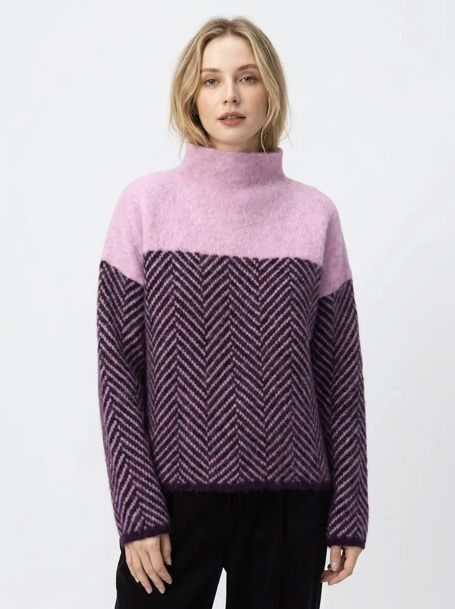 Women's Herringbone Turtleneck Winter Sweater Oversized Knit Pullover Edenforth