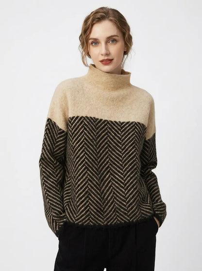 Women's Herringbone Turtleneck Winter Sweater Oversized Knit Pullover Edenforth