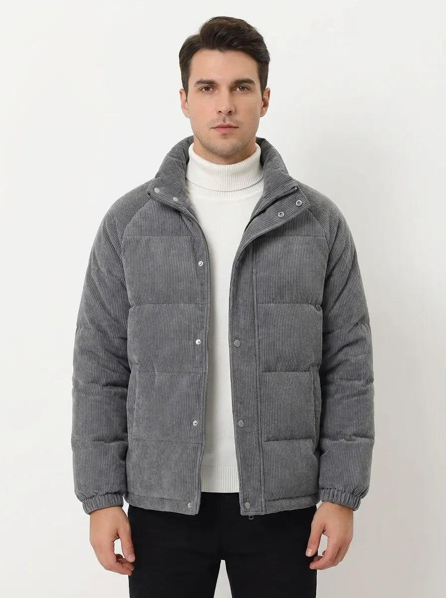 Men's Corduroy Puffer Jacket Stand Collar Padded Fall Coat Edenforth