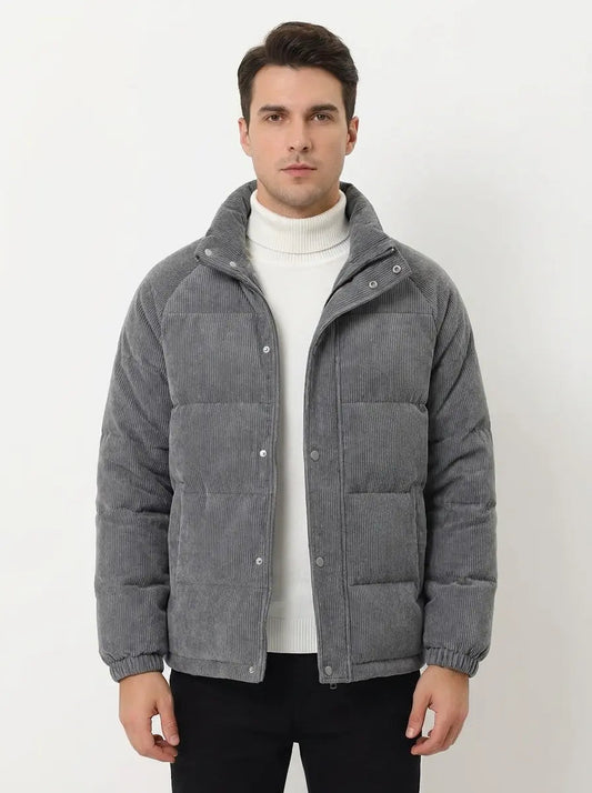 Men's Corduroy Puffer Jacket Stand Collar Padded Fall Coat Edenforth