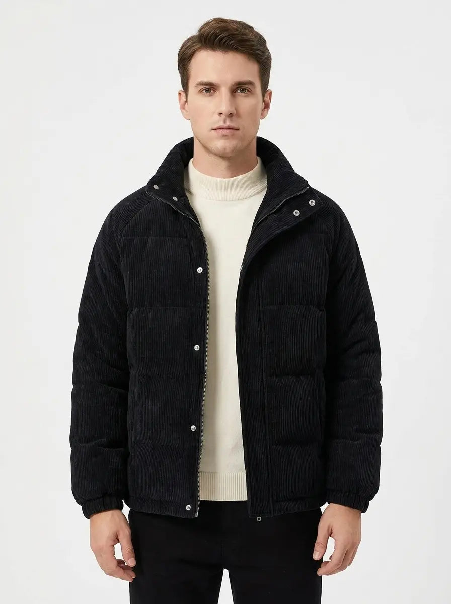 Men's Corduroy Puffer Jacket Stand Collar Padded Fall Coat Edenforth