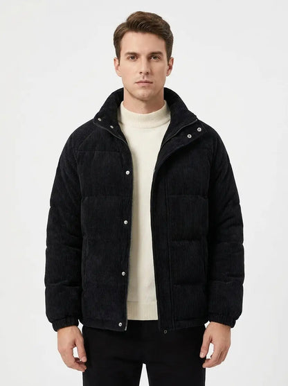 Men's Corduroy Puffer Jacket Stand Collar Padded Fall Coat Edenforth