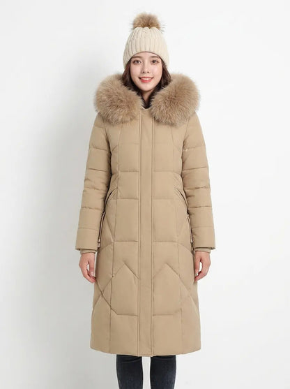 Women's Long Puffer Coat Fur Hood Down Winter Jacket Edenforth