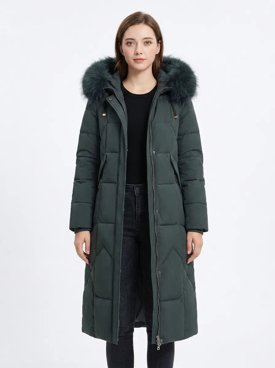 Women's Long Puffer Coat Fur Hood Down Winter Jacket Edenforth