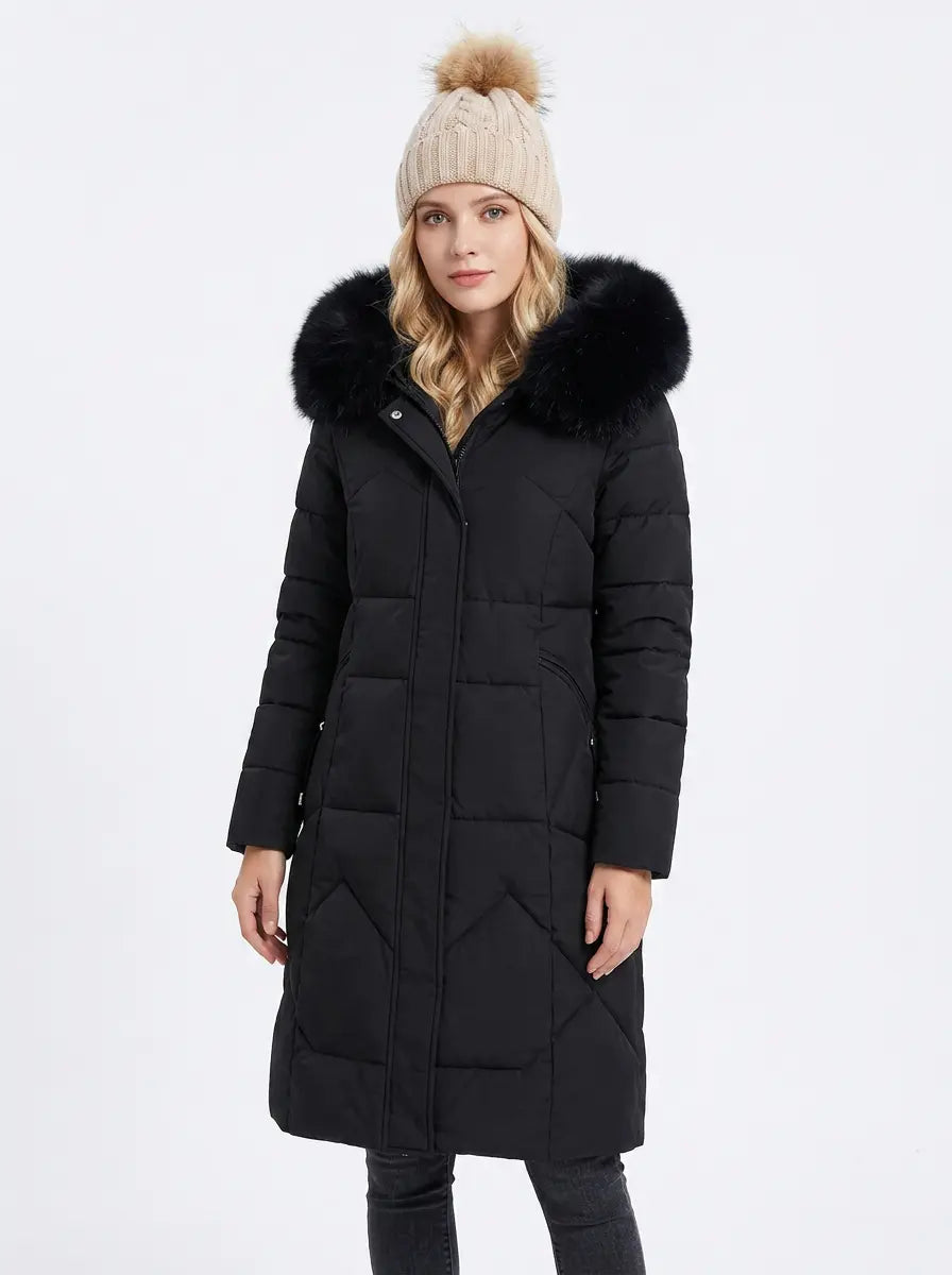 Women's Long Puffer Coat Fur Hood Down Winter Jacket Edenforth