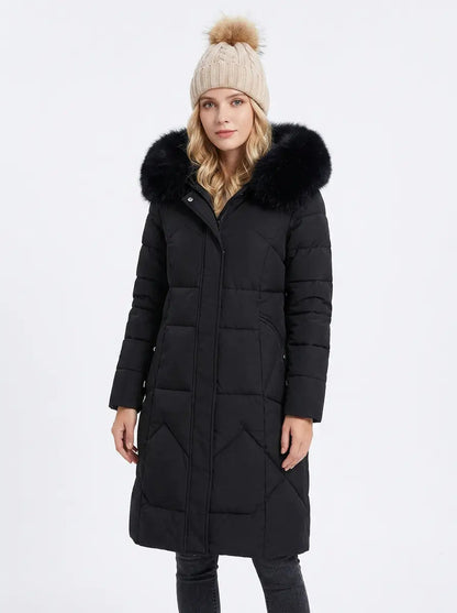 Women's Long Puffer Coat Fur Hood Down Winter Jacket Edenforth