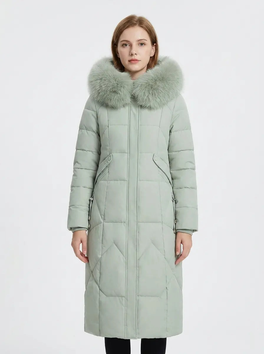 Women's Long Puffer Coat Fur Hood Down Winter Jacket Edenforth