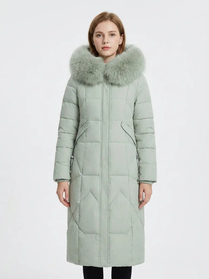 Women's Long Puffer Coat Fur Hood Down Winter Jacket Edenforth