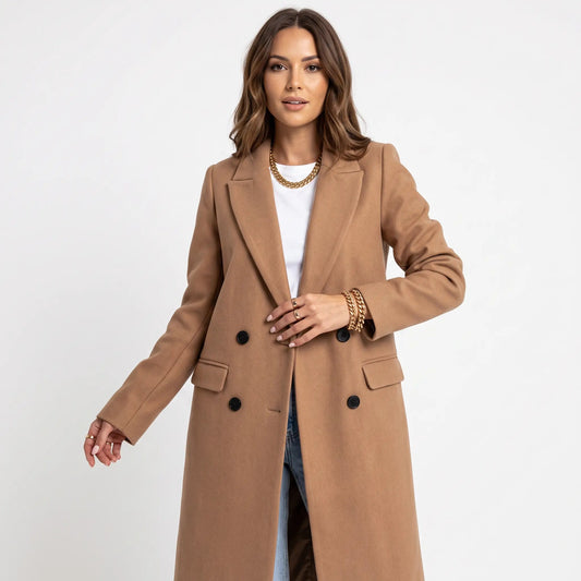 Women's Wool Blend Coat Double-Breasted Tailored Winter Overcoat Edenforth