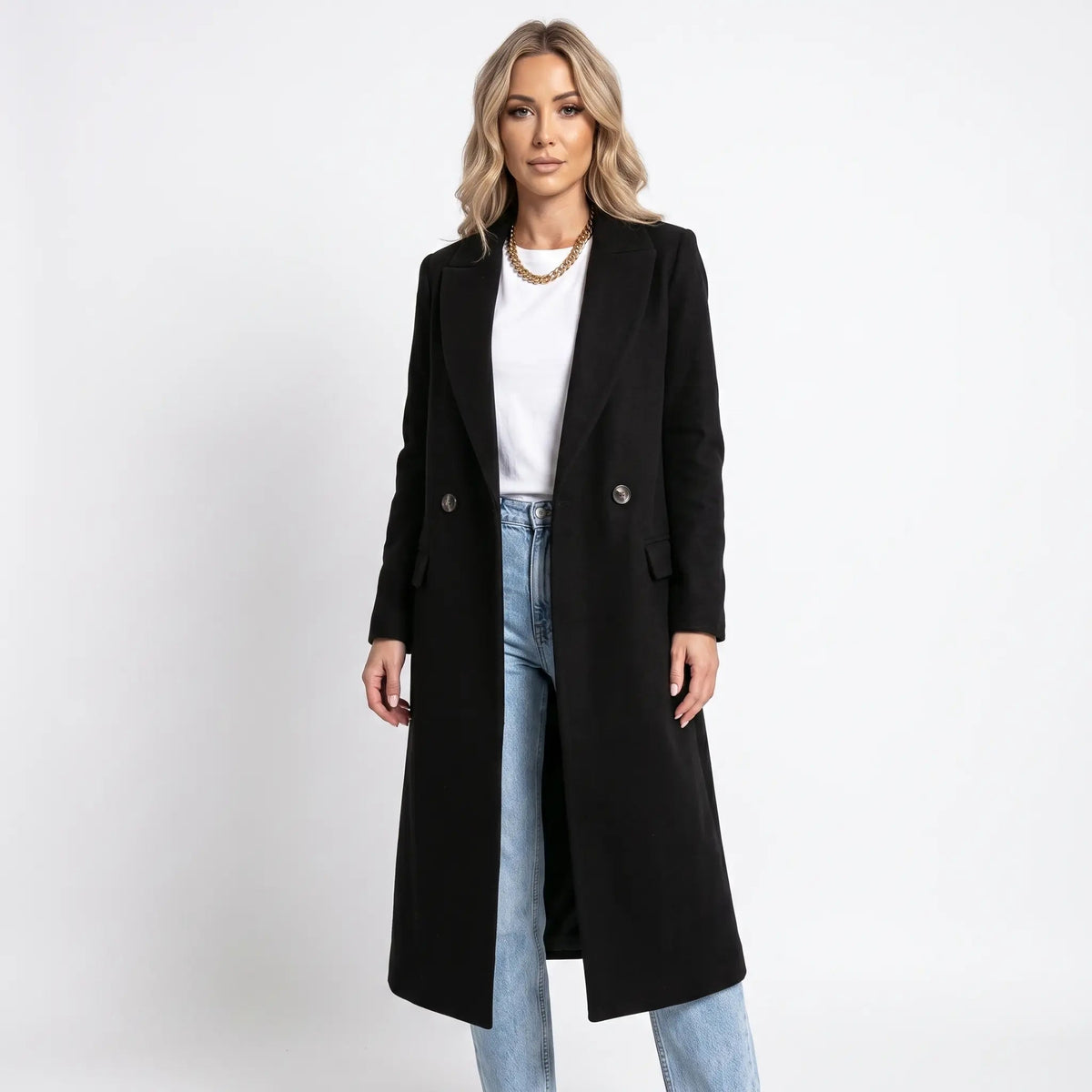Women's Wool Blend Coat Double-Breasted Tailored Winter Overcoat Edenforth