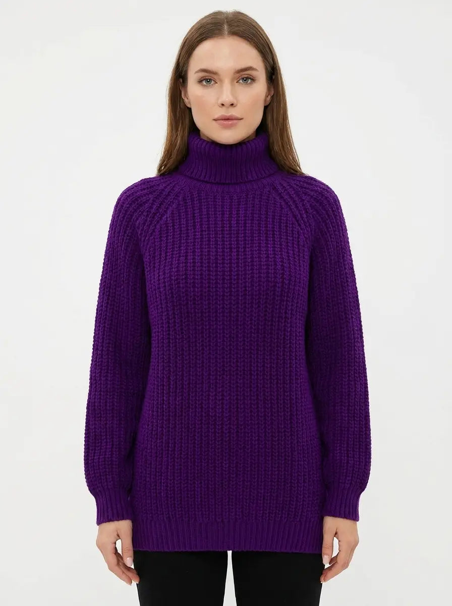 Women's Chunky Knit Turtleneck Winter Sweater Oversized Balloon Sleeve Edenforth