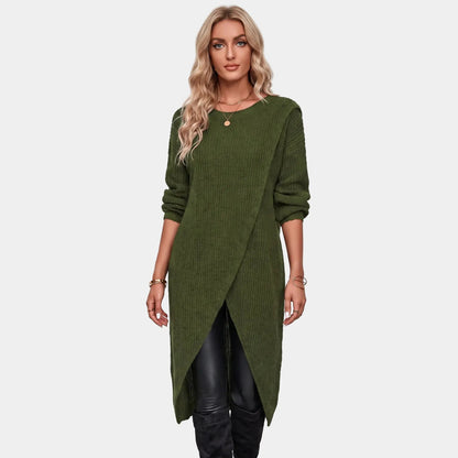 Women's Wrap Front Sweater Winter Dress Long-Sleeve Knit Tunic Edenforth