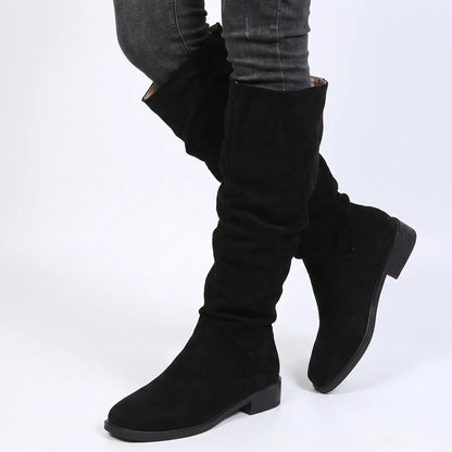 Women's Suede Knee-High Winter Boots Slouchy Block Heel Pull-On Edenforth
