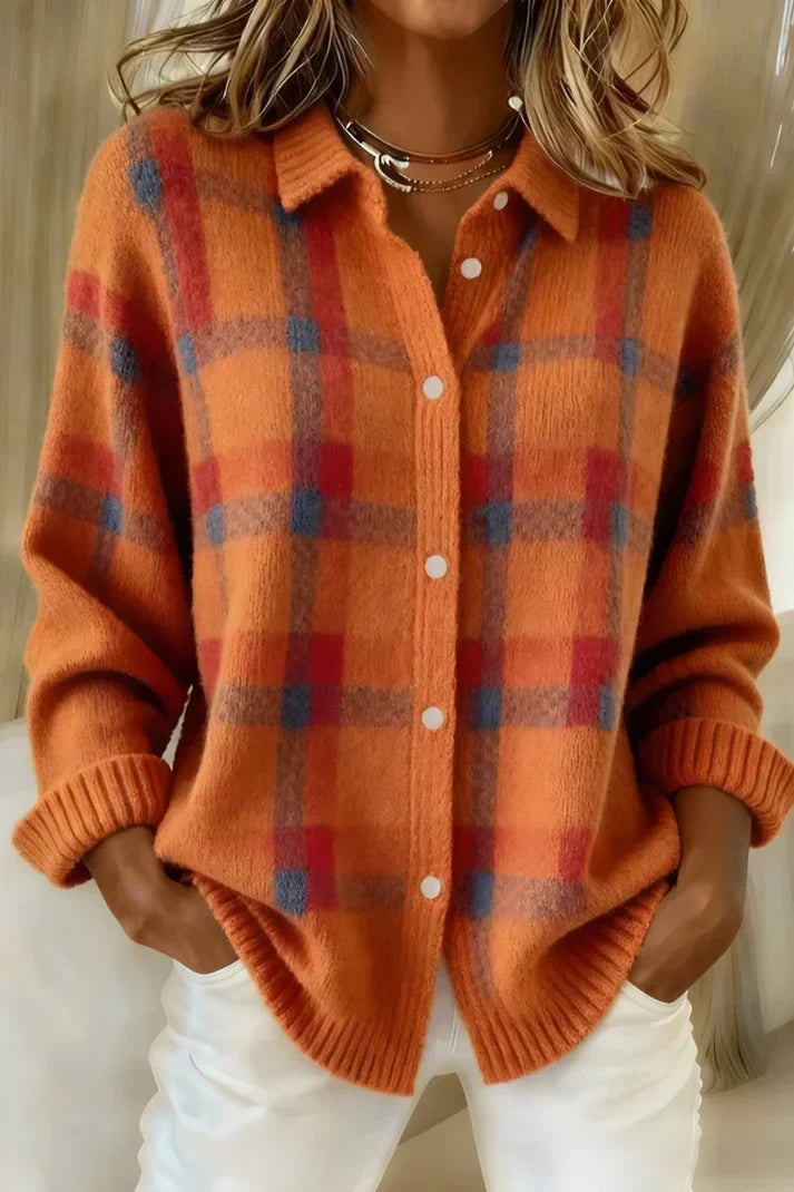 Women's Longline Button-Front Cardigan Relaxed Fit Orange