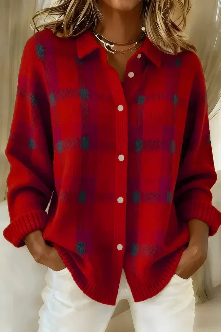 Women's Longline Button-Front Cardigan Relaxed Fit Red