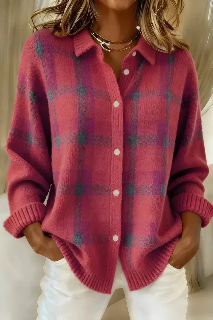 Women's Longline Button-Front Cardigan Relaxed Fit Pink