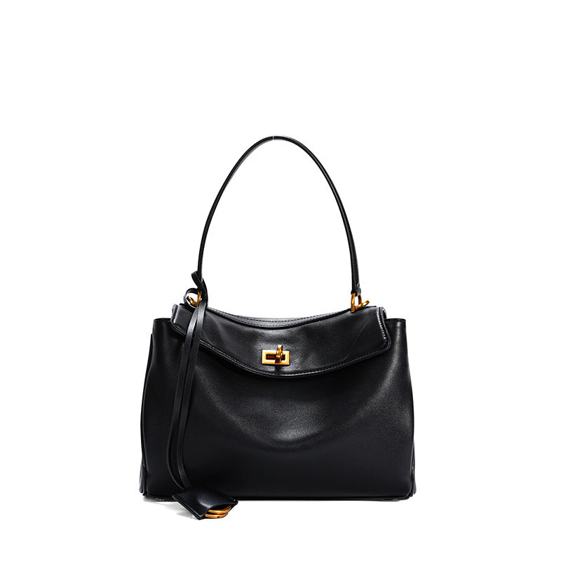 Women's Leather Shoulder Bag Large Capacity Crossbody Tote Gold Hardware Edenforth