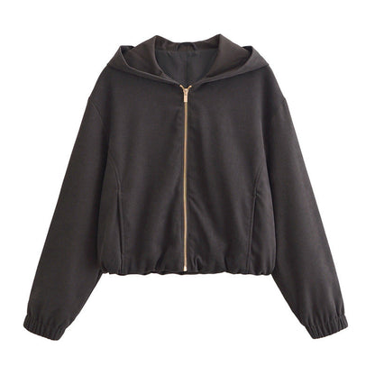 Women's Cropped Hooded Jacket and Wide-Leg Pants Set Loungewear Two-Piece Edenforth