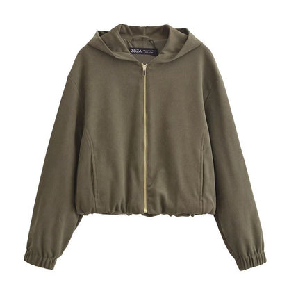 Women's Cropped Hooded Jacket and Wide-Leg Pants Set Loungewear Two-Piece Edenforth