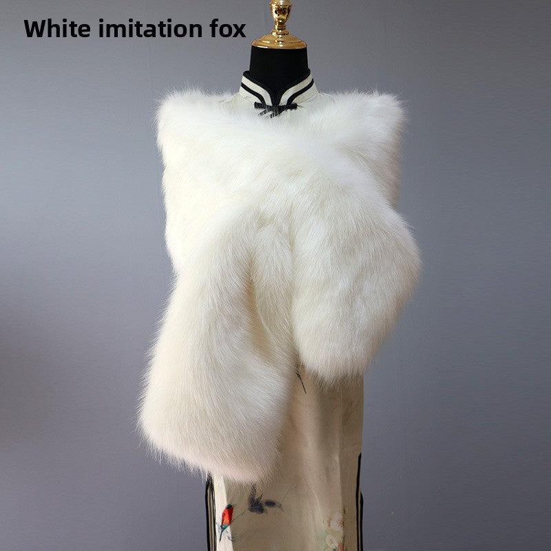Women's Faux-Fur Stole Wrap Crossover Shawl Evening Cape Winter Scarf Edenforth