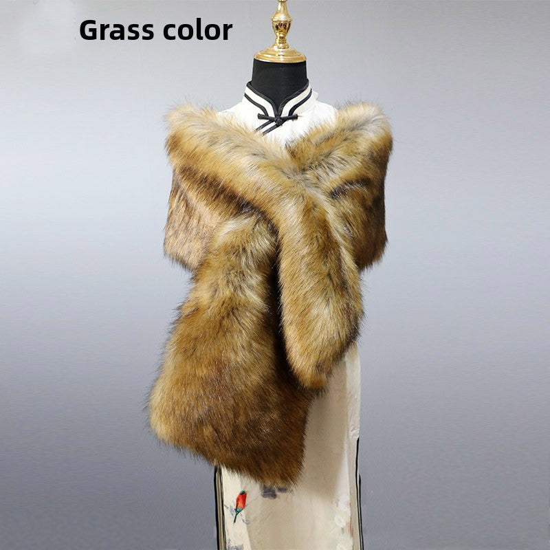 Women's Faux-Fur Stole Wrap Crossover Shawl Evening Cape Winter Scarf Edenforth