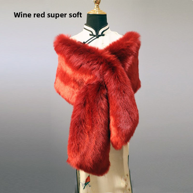Women's Faux-Fur Stole Wrap Crossover Shawl Evening Cape Winter Scarf Edenforth