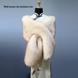 Rice Brown Imitation Fox Wide Shawl
