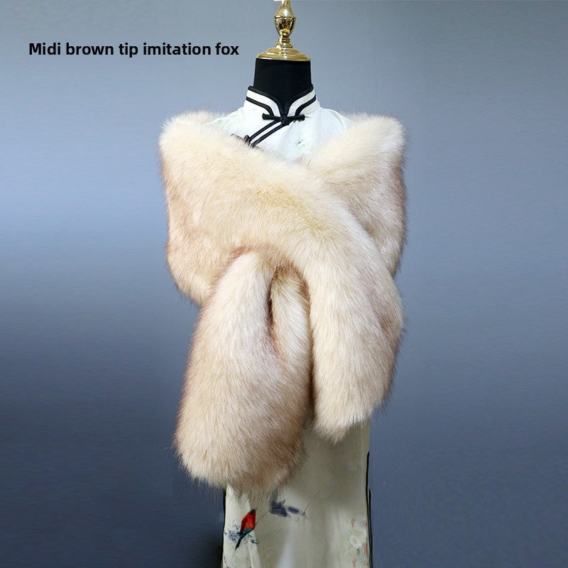 Women's Faux-Fur Stole Wrap Crossover Shawl Evening Cape Winter Scarf Edenforth