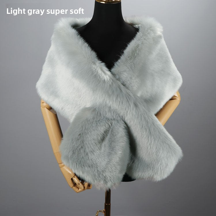 Women's Faux-Fur Stole Wrap Crossover Shawl Evening Cape Winter Scarf Edenforth