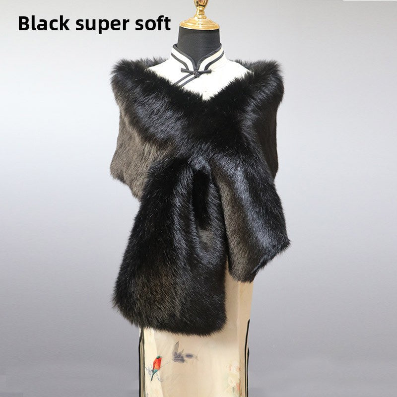 Women's Faux-Fur Stole Wrap Crossover Shawl Evening Cape Winter Scarf Edenforth