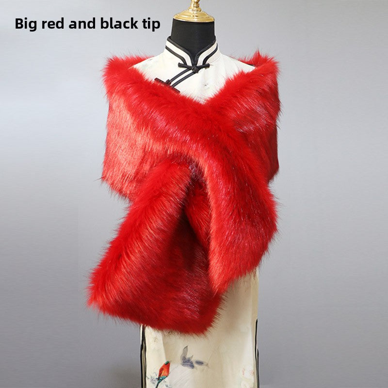 Women's Faux-Fur Stole Wrap Crossover Shawl Evening Cape Winter Scarf Edenforth