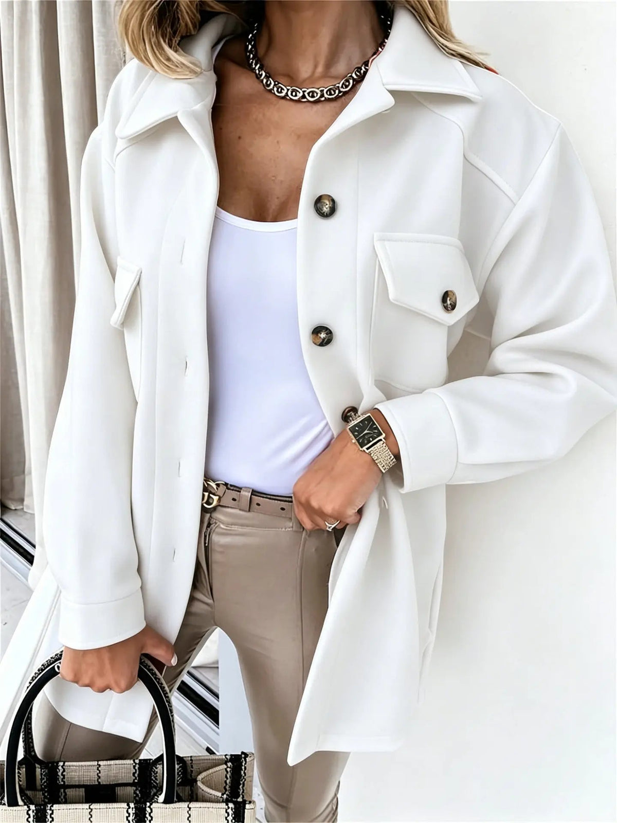 Women's Wool Blend Shacket Oversized Button-Up Shirt Fall Jacket Edenforth