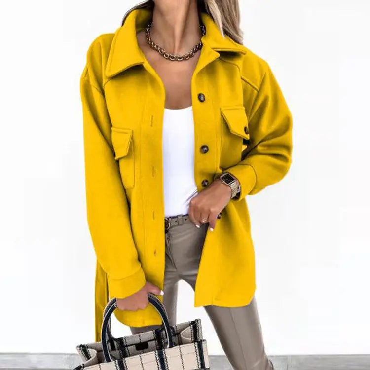 Women's Wool Blend Shacket Oversized Button-Up Shirt Fall Jacket Edenforth