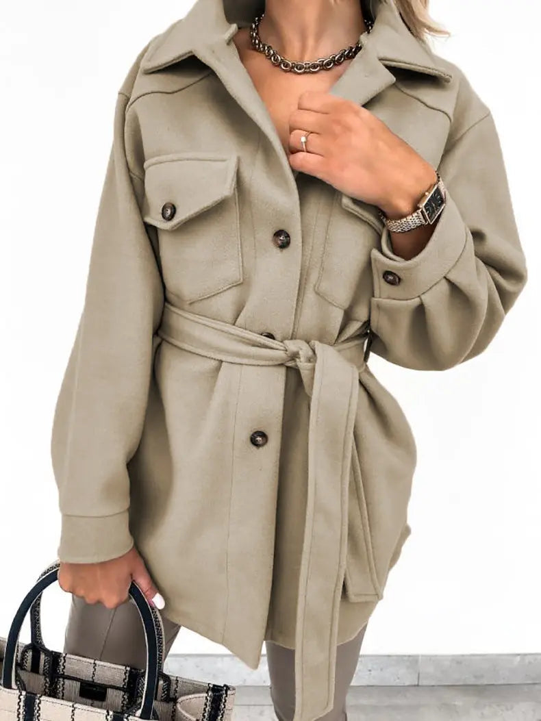 Women's Wool Blend Shacket Oversized Button-Up Shirt Fall Jacket Edenforth