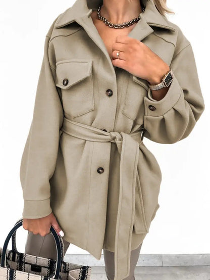Women's Wool Blend Shacket Oversized Button-Up Shirt Fall Jacket Edenforth