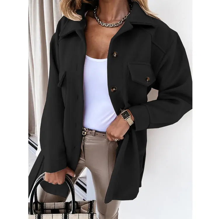 Women's Wool Blend Shacket Oversized Button-Up Shirt Fall Jacket Edenforth