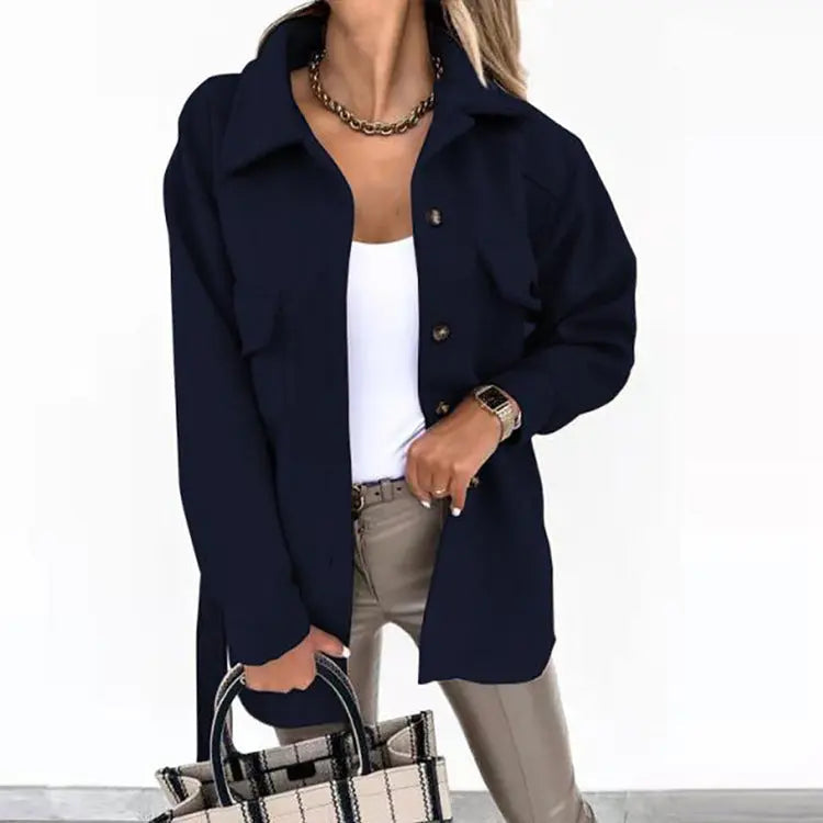 Women's Wool Blend Shacket Oversized Button-Up Shirt Fall Jacket Edenforth