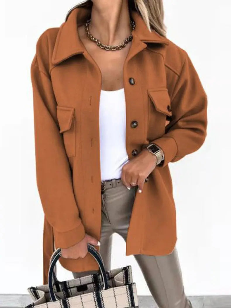 Women's Wool Blend Shacket Oversized Button-Up Shirt Fall Jacket Edenforth