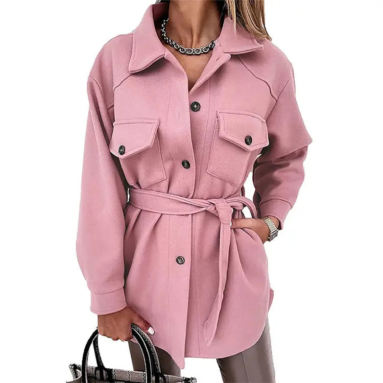 Women's Wool Blend Shacket Oversized Button-Up Shirt Fall Jacket Edenforth