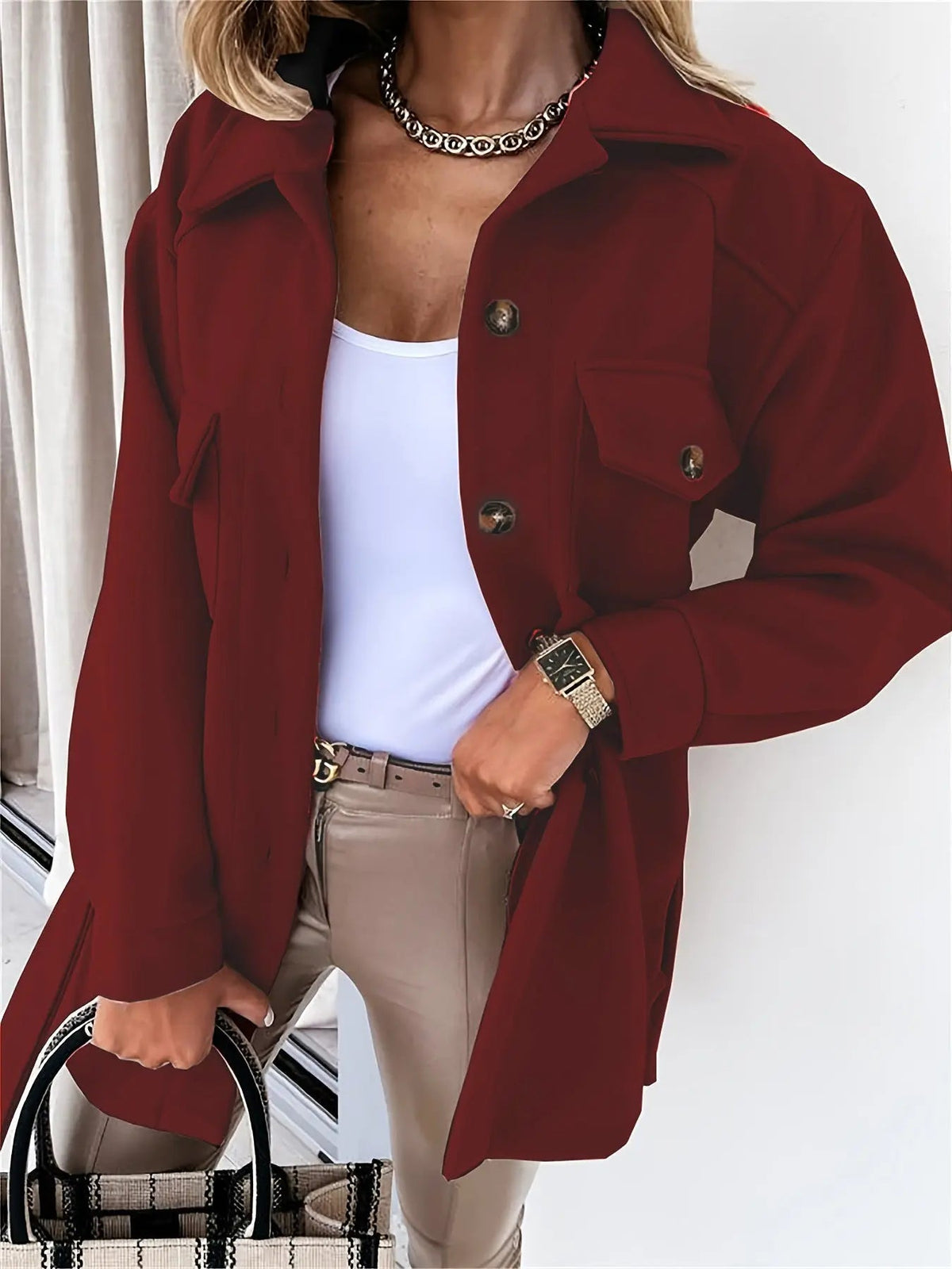 Women's Wool Blend Shacket Oversized Button-Up Shirt Fall Jacket Edenforth