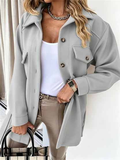 Women's Wool Blend Shacket Oversized Button-Up Shirt Fall Jacket Edenforth