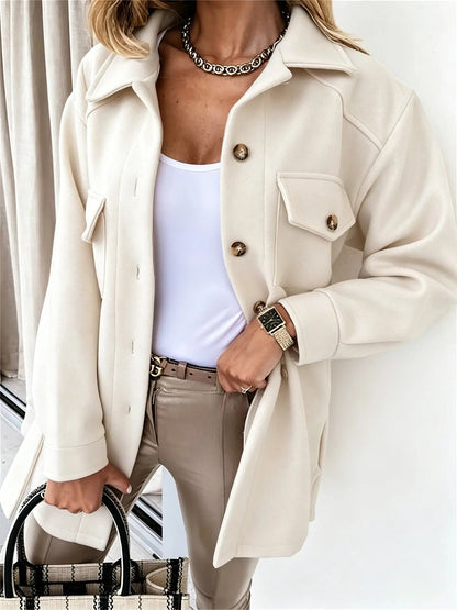 Women's Wool Blend Shacket Oversized Button-Up Shirt Fall Jacket Edenforth