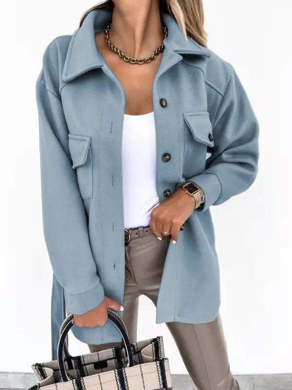 Women's Wool Blend Shacket Oversized Button-Up Shirt Fall Jacket Edenforth