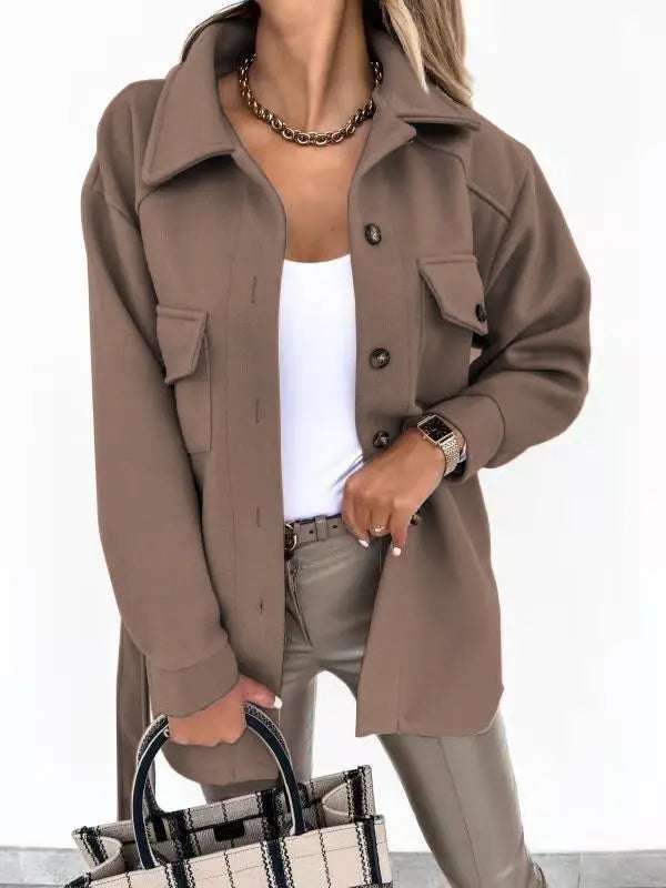 Women's Wool Blend Shacket Oversized Button-Up Shirt Fall Jacket Edenforth