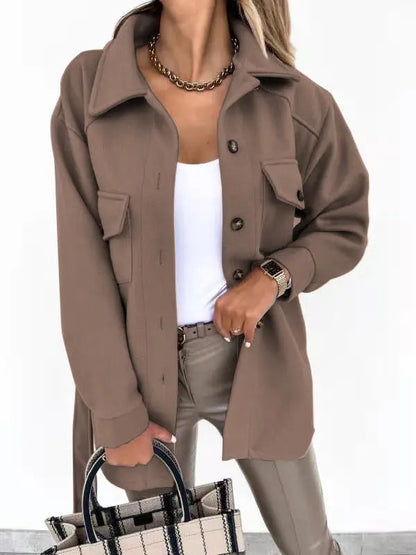 Women's Wool Blend Shacket Oversized Button-Up Shirt Fall Jacket Edenforth