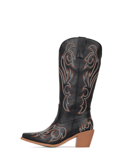 Embroidered Coarse Heel Boots mutualdropshopping